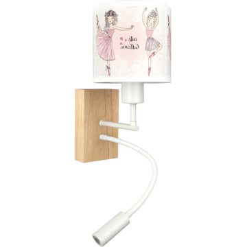 Brilagi - Lampă LED de perete flexibilă pentru copii BOBO WOOD 1xE27/25W/230V + LED/3W stejar/alb/roz/balerine