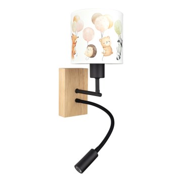 Brilagi - Lampă LED de perete flexibilă pentru copii BOBO WOOD 1xE27/25W/230V + LED/3W stejar/negru/alb/animăluțe