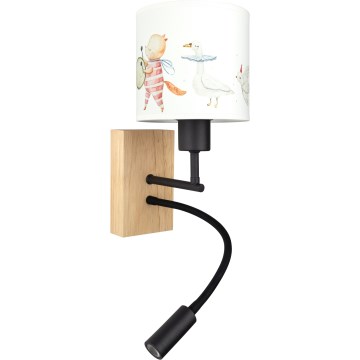 Brilagi - Lampă LED de perete flexibilă pentru copii BOBO WOOD 1xE27/25W/230V + LED/3W stejar/negru/alb/cu modele de animale