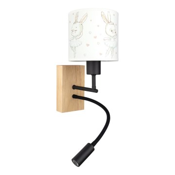 Brilagi - Lampă LED de perete flexibilă pentru copii BOBO WOOD 1xE27/25W/230V + LED/3W stejar/negru/alb/iepurași
