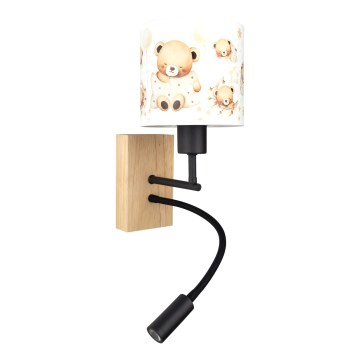 Brilagi - Lampă LED de perete flexibilă pentru copii BOBO WOOD 1xE27/25W/230V + LED/3W stejar/negru/alb/ursuleți