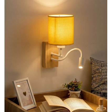 Brilagi - Lampă de perete LED flexibilă NUBILA WOOD 1xE27/25W/230V + LED/3W stejar/alb/galben