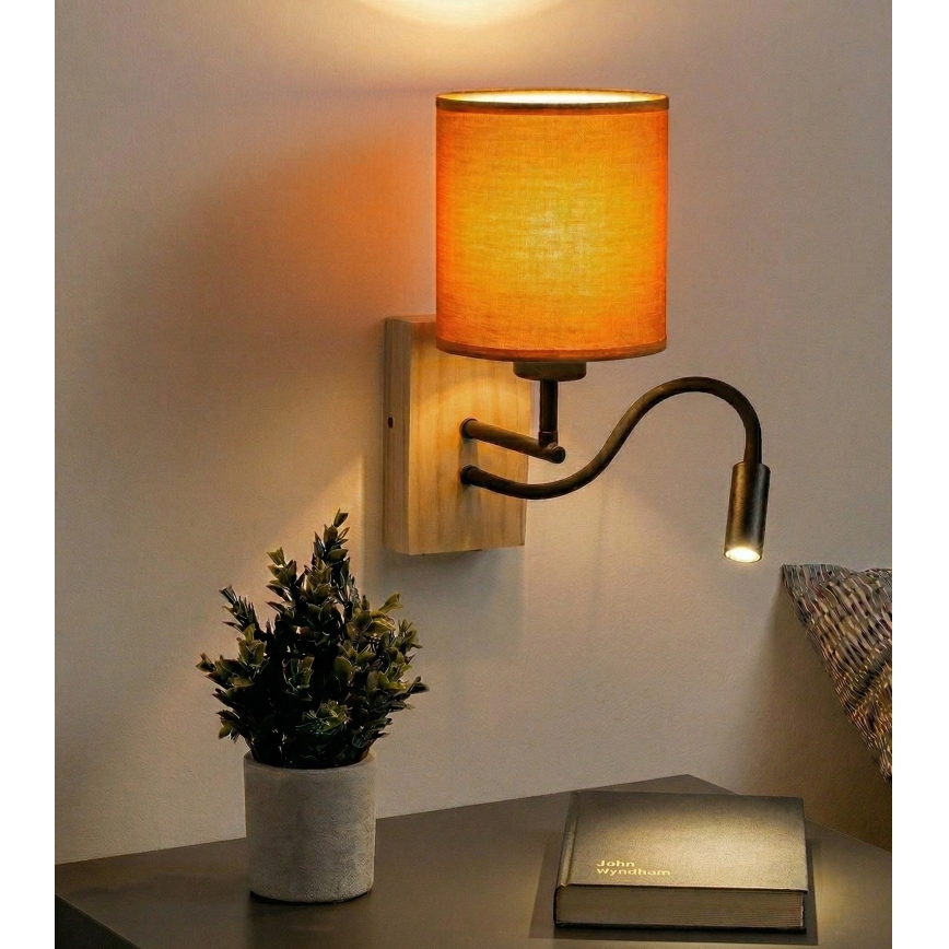Brilagi - NUBILA WOOD Lampă de perete LED flexibilă 1xE27/25W/230V + LED/3W stejar/negru/portocaliu