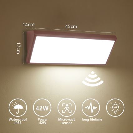 Brilagi - Aplică LED de exterior cu senzor TRIANGLE, 42W, 230V, 45 cm, maro, IP65