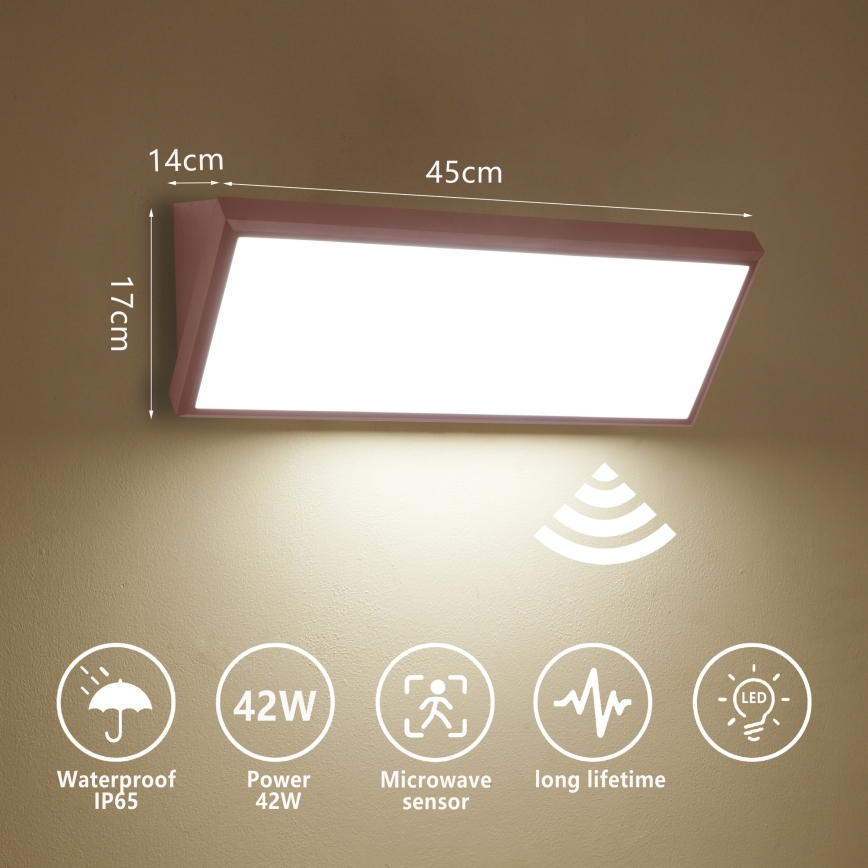 Brilagi - Aplică LED de exterior cu senzor TRIANGLE, 42W, 230V, 45 cm, maro, IP65