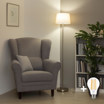 Brilagi - Lampă LED de podea CERIA, 1xE27/40W/230V, Ø 30 cm, bej/crom mat