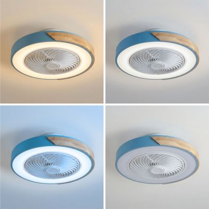 Brilagi - Plafonieră LED dimabilă cu ventilator LED/38W/230V 3000-6500K Ø 50 cm albastru/stejar + telecomandă