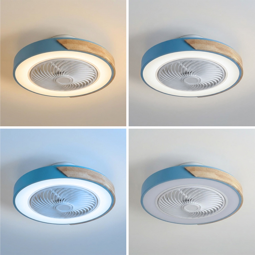 Brilagi - Plafonieră LED dimabilă cu ventilator LED/38W/230V 3000-6500K Ø 50 cm albastru/stejar + telecomandă