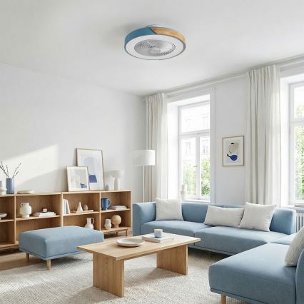Brilagi - Plafonieră LED dimabilă cu ventilator LED/38W/230V 3000-6500K Ø 50 cm albastru/stejar + telecomandă