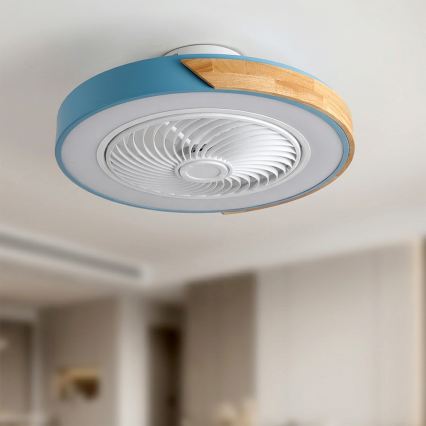 Brilagi - Plafonieră LED dimabilă cu ventilator LED/38W/230V 3000-6500K Ø 50 cm albastru/stejar + telecomandă