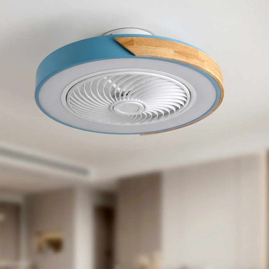 Brilagi - Plafonieră LED dimabilă cu ventilator LED/38W/230V 3000-6500K Ø 50 cm albastru/stejar + telecomandă