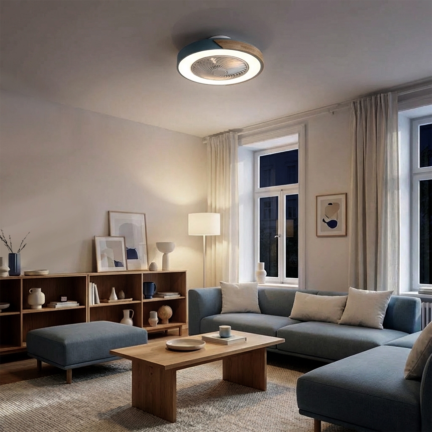 Brilagi - Plafonieră LED dimabilă cu ventilator LED/38W/230V 3000-6500K Ø 50 cm albastru/stejar + telecomandă