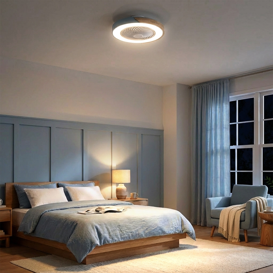 Brilagi - Plafonieră LED dimabilă cu ventilator LED/38W/230V 3000-6500K Ø 50 cm albastru/stejar + telecomandă