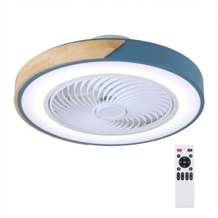 Brilagi - Plafonieră LED dimabilă cu ventilator LED/38W/230V 3000-6500K Ø 50 cm albastru/stejar + telecomandă