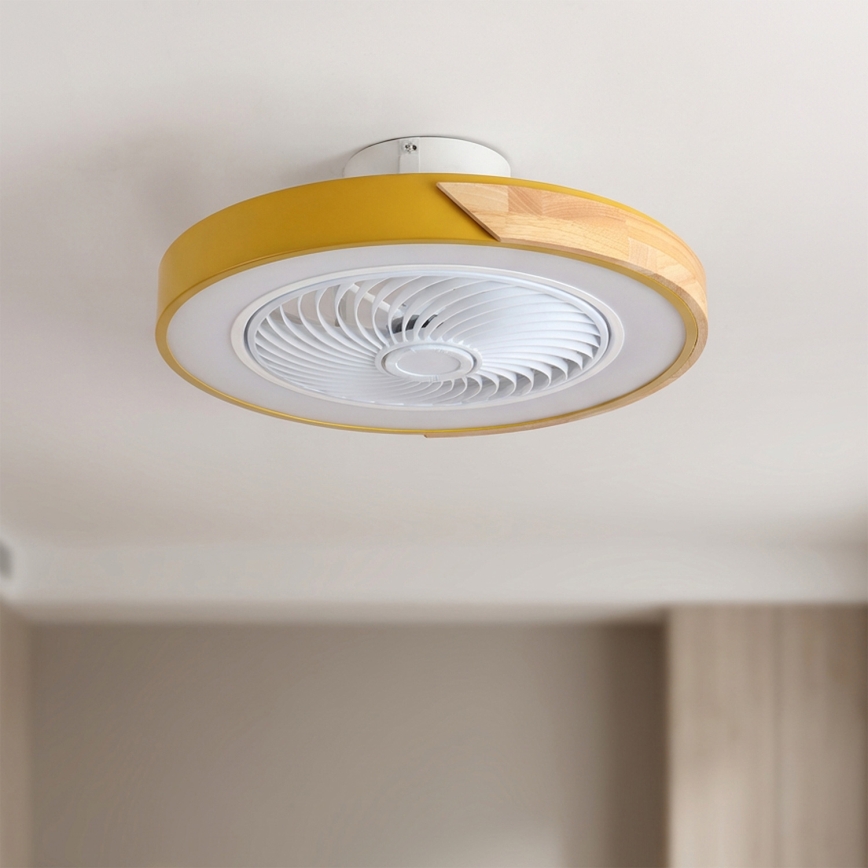 Brilagi - Plafonier LED dimabil cu ventilator integrat, 38W, 230V, 3000-6500K, Ø 50 cm, auriu/stejar + telecomandă