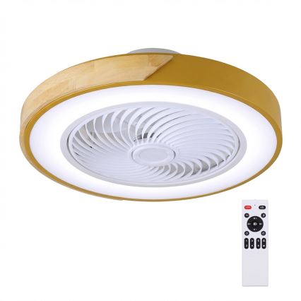 Brilagi - Plafonier LED dimabil cu ventilator integrat, 38W, 230V, 3000-6500K, Ø 50 cm, auriu/stejar + telecomandă