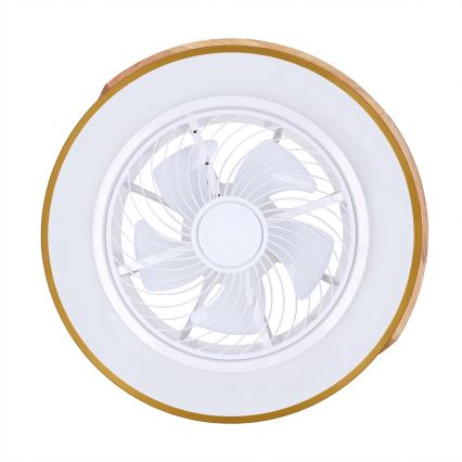 Brilagi - Plafonier LED dimabil cu ventilator integrat, 38W, 230V, 3000-6500K, Ø 50 cm, auriu/stejar + telecomandă