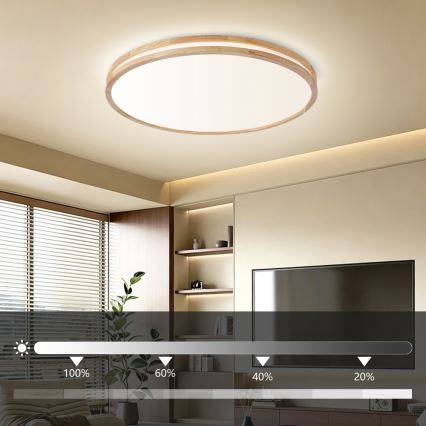 Brilagi - Plafonieră LED dimmabilă MOLINA LED/100W/230V 3000-6000K stejar Ø 80 cm + telecomandă