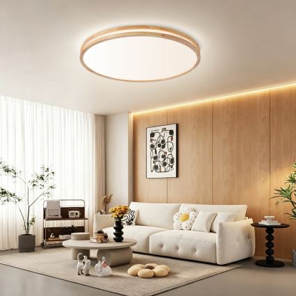 Brilagi - Plafonieră LED dimmabilă MOLINA LED/100W/230V 3000-6000K stejar Ø 80 cm + telecomandă