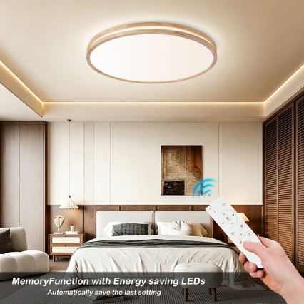 Brilagi - Plafonieră LED dimmabilă MOLINA LED/100W/230V 3000-6000K stejar Ø 80 cm + telecomandă