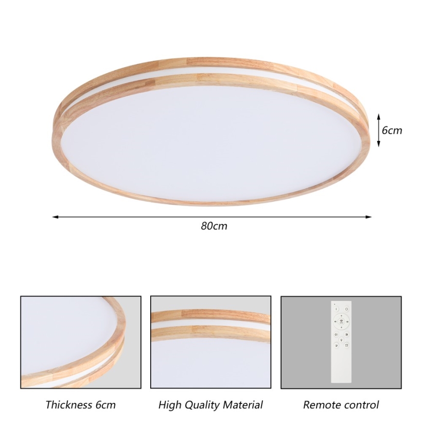 Brilagi - Plafonieră LED dimmabilă MOLINA LED/100W/230V 3000-6000K stejar Ø 80 cm + telecomandă