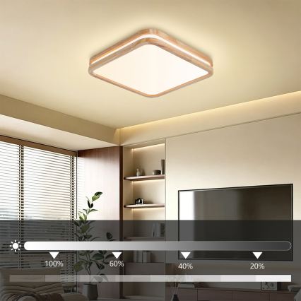 Brilagi - Plafonieră LED dimabilă MOLINA SQUARE LED/48W/230V 3000-6000K stejar 40x40 cm + telecomandă