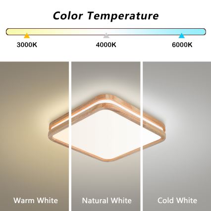 Brilagi - Plafonieră LED dimabilă MOLINA SQUARE LED/48W/230V 3000-6000K stejar 40x40 cm + telecomandă