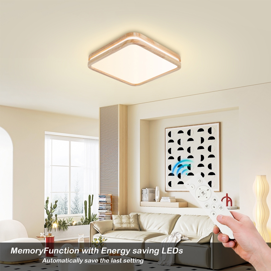 Brilagi - Plafonieră LED dimabilă MOLINA SQUARE LED/48W/230V 3000-6000K stejar 40x40 cm + telecomandă