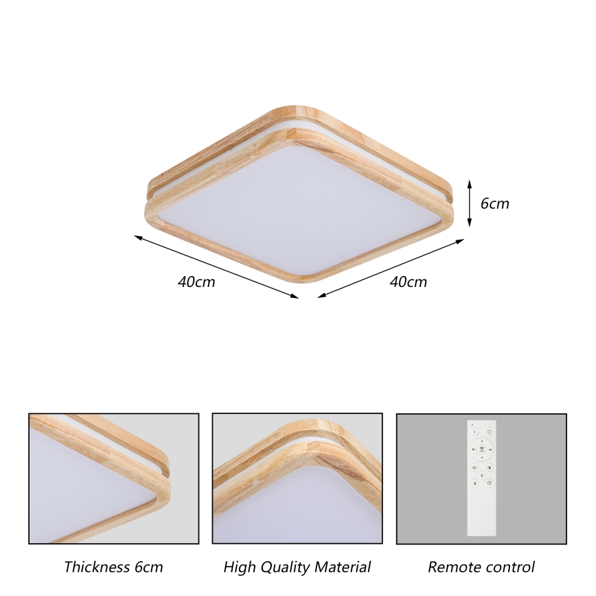 Brilagi - Plafonieră LED dimabilă MOLINA SQUARE LED/48W/230V 3000-6000K stejar 40x40 cm + telecomandă