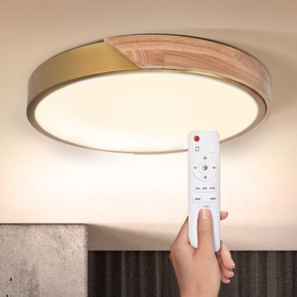 BRILAGI - Plafonieră LED dimabilă PILANA LED/48W/230V 3000-6500K stejar/auriu Ø 40 cm + cu telecomandă
