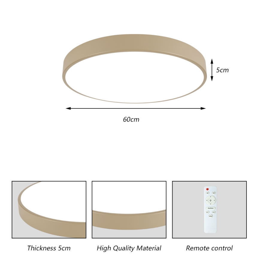 Brilagi - Lampă de tavan LED dimabilă POOL, 60W, 230V, 3000–6000K, diametru 60 cm, bej, cu telecomandă