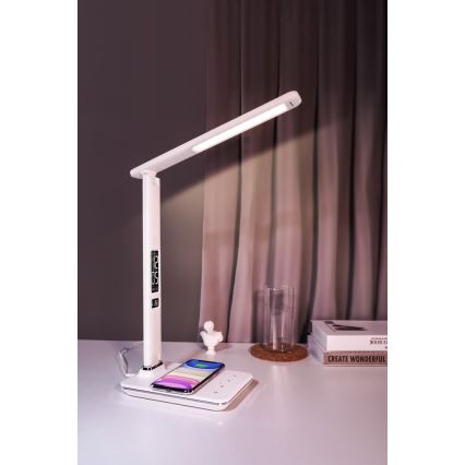 Brilagi - Lampă de birou LED reglabilă cu încărcare wireless QI și USB REGINA LED/8,5W/230V albă