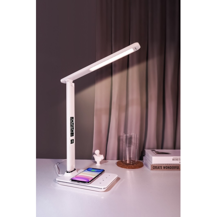 Brilagi - Lampă de birou LED reglabilă cu încărcare wireless QI și USB REGINA LED/8,5W/230V albă