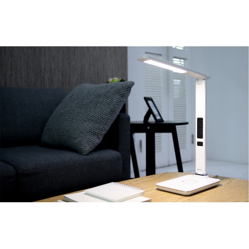 Brilagi - Lampă de birou LED reglabilă cu încărcare wireless QI și USB REGINA LED/8,5W/230V albă