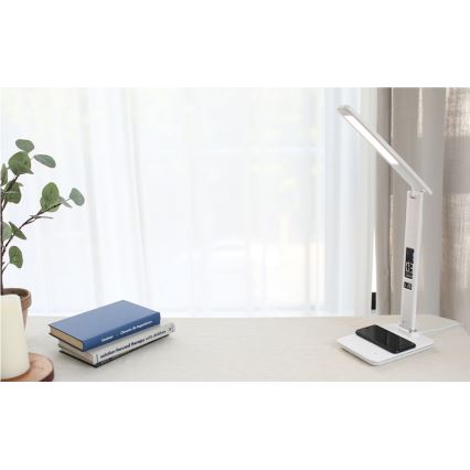 Brilagi - Lampă de birou LED reglabilă cu încărcare wireless QI și USB REGINA LED/8,5W/230V albă