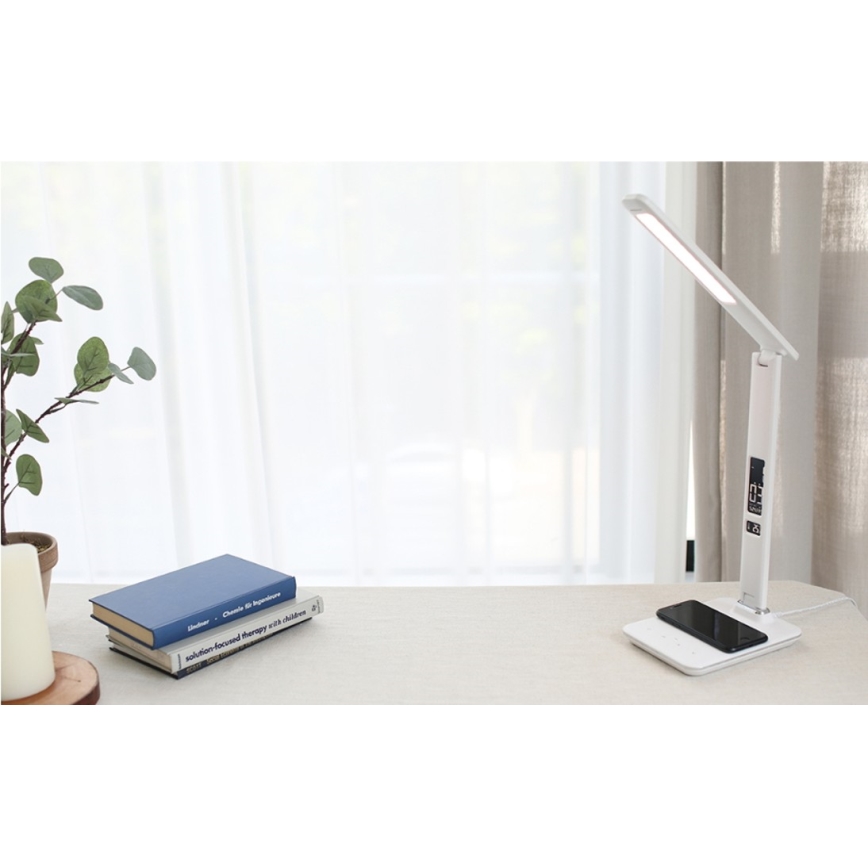 Brilagi - Lampă de birou LED reglabilă cu încărcare wireless QI și USB REGINA LED/8,5W/230V albă