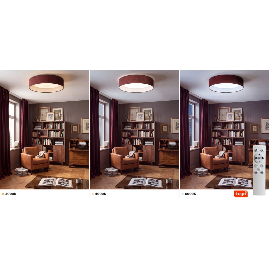 Brilagi - Plafonieră LED dimerizabilă VELVET SMARTIX LED/24W/230V 3000-6000K Ø 45 cm vișinie Wi-Fi Tuya Beacon + telecomandă