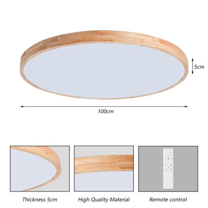 BRILAGI - Plafonieră LED reglabilă WOODLINE LED/128W/230V 3000-6000K stejar, diametru 100 cm + telecomandă