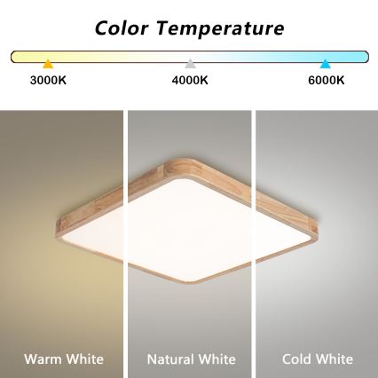 Brilagi - Plafonieră LED reglabilă WOODLINE SQUARE LED/80W/230V 3000-6000K, finisaj stejar, 60x60 cm + telecomandă