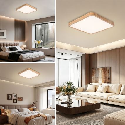 Brilagi - Plafonieră LED reglabilă WOODLINE SQUARE LED/80W/230V 3000-6000K, finisaj stejar, 60x60 cm + telecomandă
