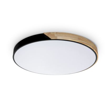 Brilagi - Plafonieră LED dimerizabilă PILANA, 72 W, 230 V, 3000–6500 K, stejar/negru, Ø 80 cm + telecomandă