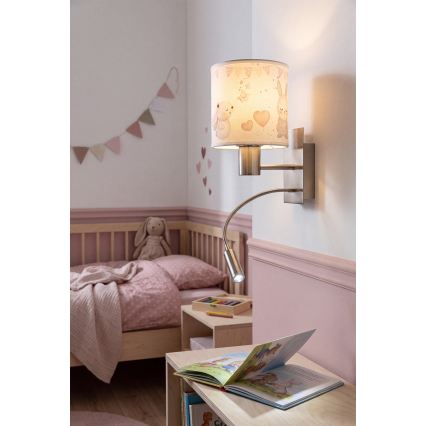 Brilagi - Lampă LED flexibilă de perete pentru copii BOBO 1xE27/25W/230V + LED/3W crom mat/crem/iepurași