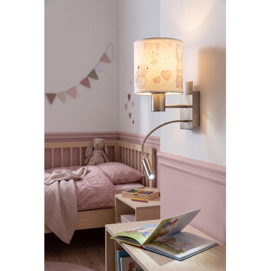 Brilagi - Lampă LED flexibilă de perete pentru copii BOBO 1xE27/25W/230V + LED/3W crom mat/crem/iepurași