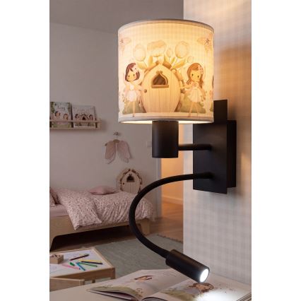 Brilagi - Lampa LED de perete flexibilă pentru copii BOBO 1xE27/25W/230V + LED/3W negru/alb/roz/zâne