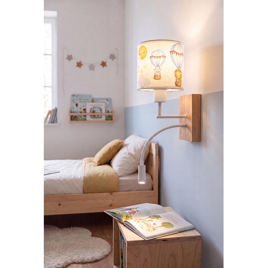 Brilagi - Lampă de perete flexibilă cu LED pentru copii BOBO WOOD 1xE27/25W/230V + LED/3W stejar/alb/cu animale