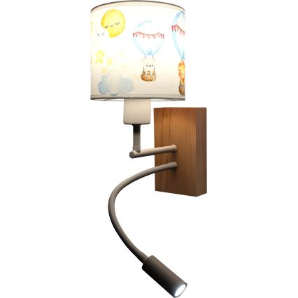 Brilagi - Lampă de perete flexibilă cu LED pentru copii BOBO WOOD 1xE27/25W/230V + LED/3W stejar/alb/cu animale