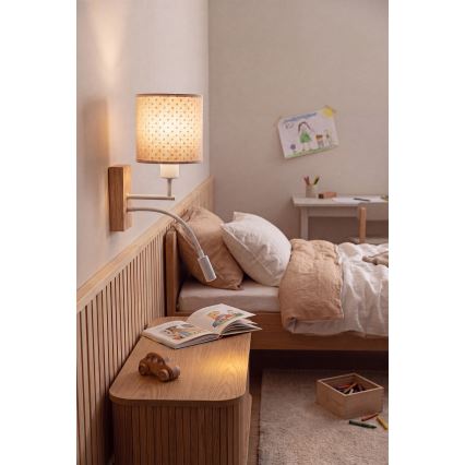 Brilagi - Lampă LED de perete flexibilă pentru copii BOBO WOOD 1xE27/25W/230V + LED/3W stejar/alb/bej/cu buline