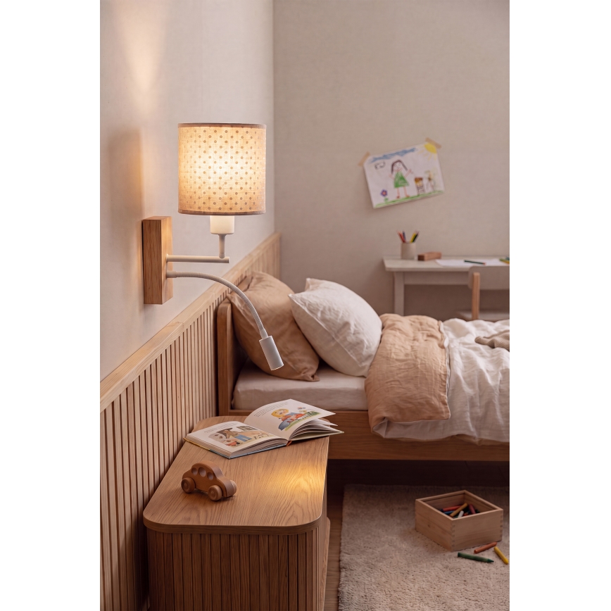 Brilagi - Lampă LED de perete flexibilă pentru copii BOBO WOOD 1xE27/25W/230V + LED/3W stejar/alb/bej/cu buline