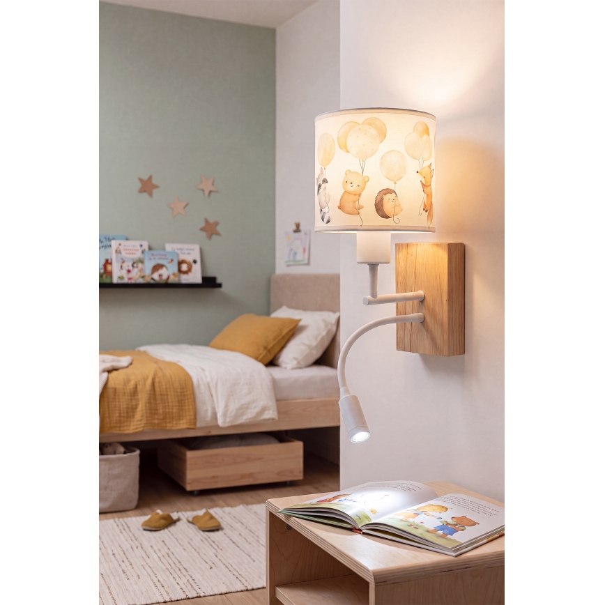 Brilagi - Lampă LED de perete flexibilă pentru copii BOBO WOOD 1xE27/25W/230V + LED/3W stejar/alb/cu motive animale