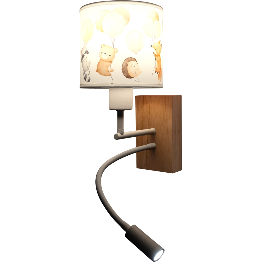 Brilagi - Lampă LED de perete flexibilă pentru copii BOBO WOOD 1xE27/25W/230V + LED/3W stejar/alb/cu motive animale